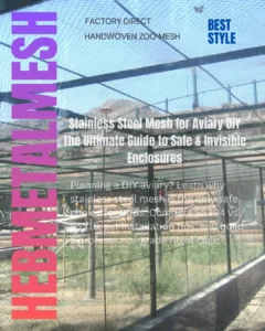 A large-scale outdoor DIY aviary built with stainless steel rope mesh, showing the open-air design and professional-grade bird containment structure.