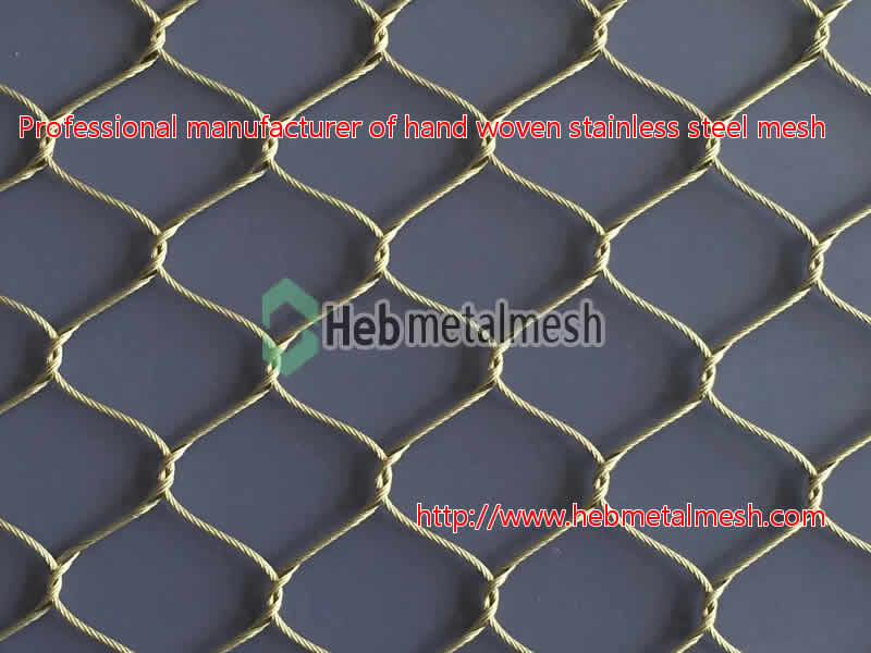 Supply hand woven stainless steel rope mesh in custom sizes for zoo projects & sports barrier netting