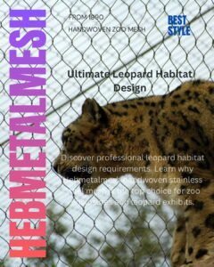 Professional leopard habitat design featuring Hebmetalmesh handwoven stainless steel zoo mesh for secure leopard exhibits.