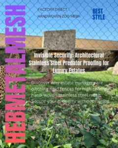 Hand-woven 316 stainless steel cable mesh used for invisible predator proofing and architectural fencing on a luxury estate perimeter.