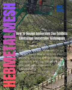 A high-tension stainless steel rope mesh installation for a modern zoo exhibit, demonstrating 90% transparency and landscape immersion techniques for animal enclosures.