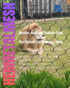 Stainless steel predator-proof netting installed at a zoo lion enclosure, showcasing high-visibility and durable weather-resistant zoo mesh by Hebmetalmesh