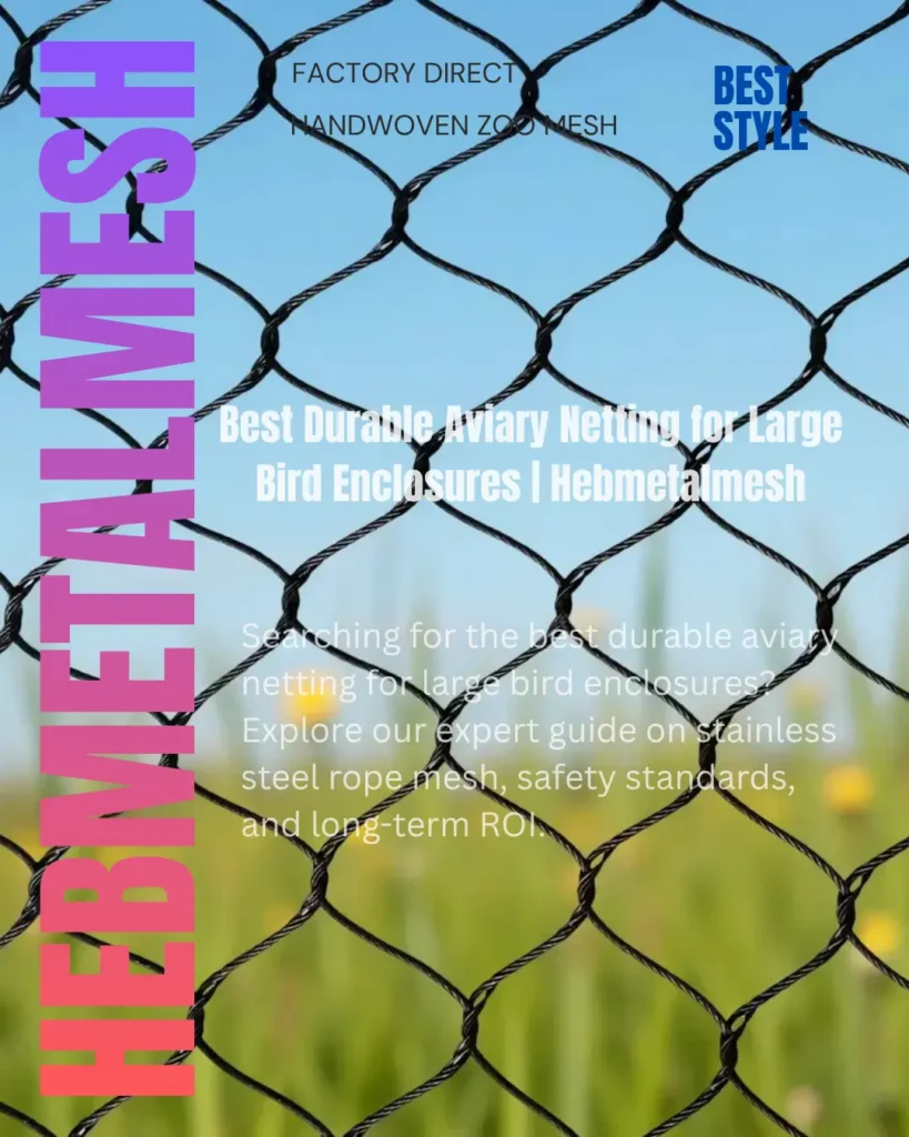 Hebmetaelmesh durable stainless steel aviary netting in a natural, large bird enclosure setting.