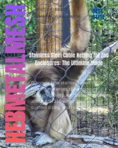 High-tensile stainless steel cable netting forming a large, transparent enclosure canopy at a modern zoo.