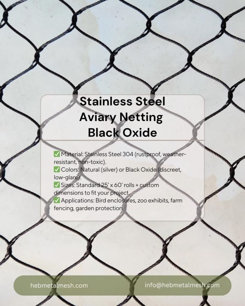 Black Oxide Stainless Steel Aviary Netting Rolls
